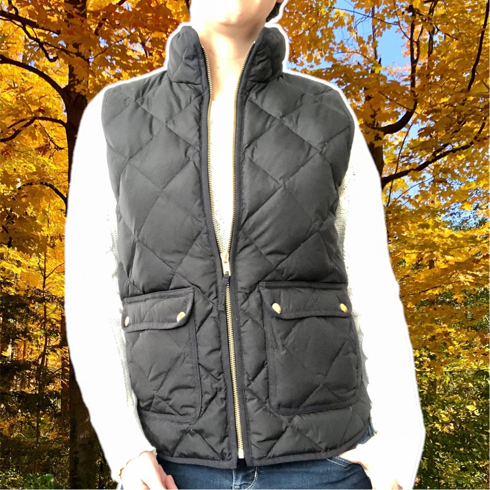 J. Crew Quilted Black Puffer Down Excursion Vest with Gold Hardware, Size: S